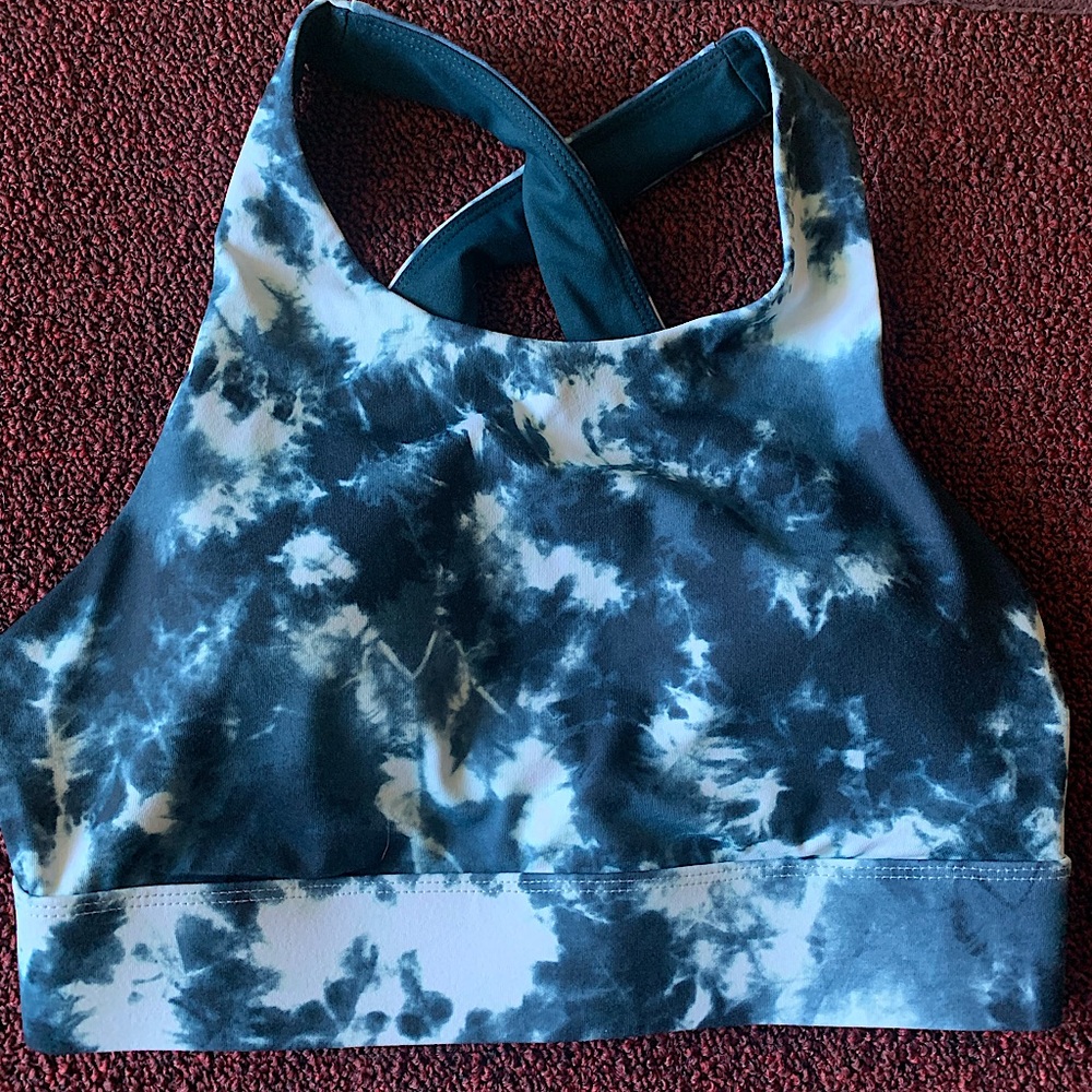 Fabletics sports bra - Ella High Impact - blue tie-dye cross back